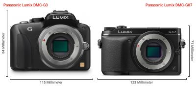 Größenvergleich: Panasonic Lumix DMC-G3 vs. Panasonic Lumix DMC-GX7 Größenvergleich: Panasonic Lumix DMC-G3 vs. Panasonic Lumix DMC-GX7