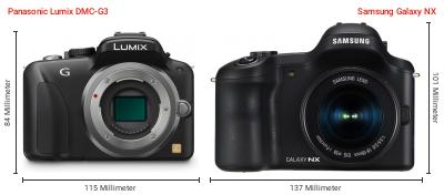 Größenvergleich: Panasonic Lumix DMC-G3 vs. Samsung Galaxy NX Größenvergleich: Panasonic Lumix DMC-G3 vs. Samsung Galaxy NX