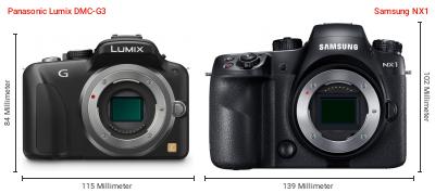 Größenvergleich: Panasonic Lumix DMC-G3 vs. Samsung NX1