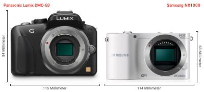 Größenvergleich: Panasonic Lumix DMC-G3 vs. Samsung NX1000 Größenvergleich: Panasonic Lumix DMC-G3 vs. Samsung NX1000