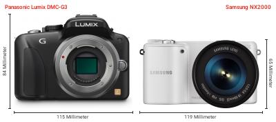 Größenvergleich: Panasonic Lumix DMC-G3 vs. Samsung NX2000 Größenvergleich: Panasonic Lumix DMC-G3 vs. Samsung NX2000