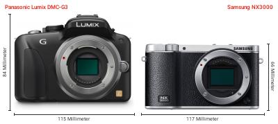 Größenvergleich: Panasonic Lumix DMC-G3 vs. Samsung NX3000 Größenvergleich: Panasonic Lumix DMC-G3 vs. Samsung NX3000