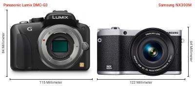 Größenvergleich: Panasonic Lumix DMC-G3 vs. Samsung NX300M Größenvergleich: Panasonic Lumix DMC-G3 vs. Samsung NX300M