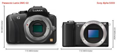 Größenvergleich: Panasonic Lumix DMC-G3 vs. Sony Alpha 5000