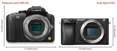 Größenvergleich: Panasonic Lumix DMC-G3 vs. Sony Alpha 6300