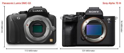 Größenvergleich: Panasonic Lumix DMC-G3 vs. Sony Alpha 7S III Größenvergleich: Panasonic Lumix DMC-G3 vs. Sony Alpha 7S III