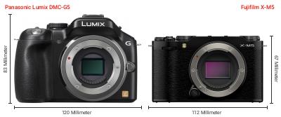 Größenvergleich: Panasonic Lumix DMC-G5 vs. Fujifilm X-M5