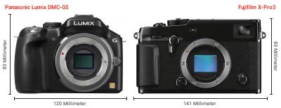 Größenvergleich: Panasonic Lumix DMC-G5 vs. Fujifilm X-Pro3