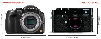 Größenvergleich: Panasonic Lumix DMC-G5 vs. Leica M-P (Typ 240) Größenvergleich: Panasonic Lumix DMC-G5 vs. Leica M-P (Typ 240)