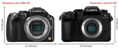 Größenvergleich: Panasonic Lumix DMC-G5 vs. Panasonic Lumix DC-G97 Größenvergleich: Panasonic Lumix DMC-G5 vs. Panasonic Lumix DC-G97