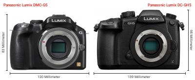 Größenvergleich: Panasonic Lumix DMC-G5 vs. Panasonic Lumix DC-GH5 Größenvergleich: Panasonic Lumix DMC-G5 vs. Panasonic Lumix DC-GH5