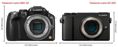 Größenvergleich: Panasonic Lumix DMC-G5 vs. Panasonic Lumix DC-GX9 Größenvergleich: Panasonic Lumix DMC-G5 vs. Panasonic Lumix DC-GX9