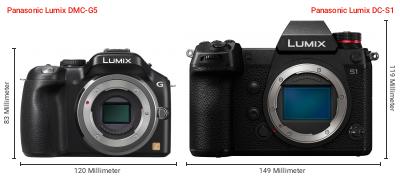 Größenvergleich: Panasonic Lumix DMC-G5 vs. Panasonic Lumix DC-S1 Größenvergleich: Panasonic Lumix DMC-G5 vs. Panasonic Lumix DC-S1