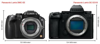 Größenvergleich: Panasonic Lumix DMC-G5 vs. Panasonic Lumix DC-S5 IIX Größenvergleich: Panasonic Lumix DMC-G5 vs. Panasonic Lumix DC-S5 IIX