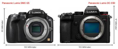 Größenvergleich: Panasonic Lumix DMC-G5 vs. Panasonic Lumix DC-S5D Größenvergleich: Panasonic Lumix DMC-G5 vs. Panasonic Lumix DC-S5D
