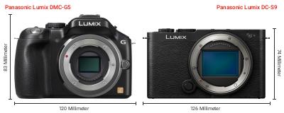 Größenvergleich: Panasonic Lumix DMC-G5 vs. Panasonic Lumix DC-S9 Größenvergleich: Panasonic Lumix DMC-G5 vs. Panasonic Lumix DC-S9
