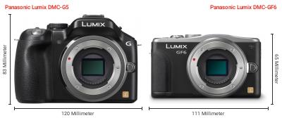 Größenvergleich: Panasonic Lumix DMC-G5 vs. Panasonic Lumix DMC-GF6 Größenvergleich: Panasonic Lumix DMC-G5 vs. Panasonic Lumix DMC-GF6