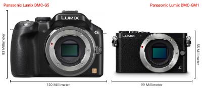 Größenvergleich: Panasonic Lumix DMC-G5 vs. Panasonic Lumix DMC-GM1 Größenvergleich: Panasonic Lumix DMC-G5 vs. Panasonic Lumix DMC-GM1