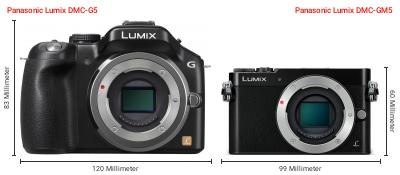 Größenvergleich: Panasonic Lumix DMC-G5 vs. Panasonic Lumix DMC-GM5 Größenvergleich: Panasonic Lumix DMC-G5 vs. Panasonic Lumix DMC-GM5