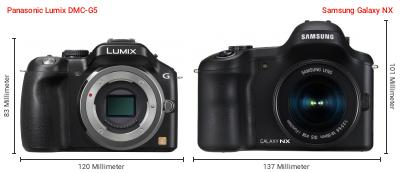 Größenvergleich: Panasonic Lumix DMC-G5 vs. Samsung Galaxy NX Größenvergleich: Panasonic Lumix DMC-G5 vs. Samsung Galaxy NX