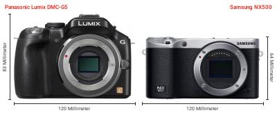 Größenvergleich: Panasonic Lumix DMC-G5 vs. Samsung NX500