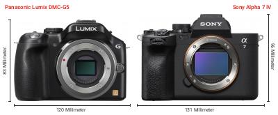Größenvergleich: Panasonic Lumix DMC-G5 vs. Sony Alpha 7 IV
