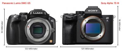 Größenvergleich: Panasonic Lumix DMC-G5 vs. Sony Alpha 7S III