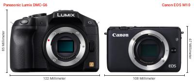 Größenvergleich: Panasonic Lumix DMC-G6 vs. Canon EOS M10