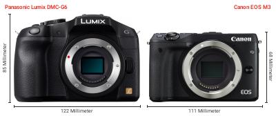 Größenvergleich: Panasonic Lumix DMC-G6 vs. Canon EOS M3 Größenvergleich: Panasonic Lumix DMC-G6 vs. Canon EOS M3