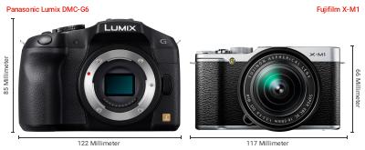Größenvergleich: Panasonic Lumix DMC-G6 vs. Fujifilm X-M1 Größenvergleich: Panasonic Lumix DMC-G6 vs. Fujifilm X-M1