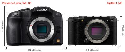 Größenvergleich: Panasonic Lumix DMC-G6 vs. Fujifilm X-M5 Größenvergleich: Panasonic Lumix DMC-G6 vs. Fujifilm X-M5