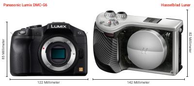 Größenvergleich: Panasonic Lumix DMC-G6 vs. Hasselblad Lunar Größenvergleich: Panasonic Lumix DMC-G6 vs. Hasselblad Lunar