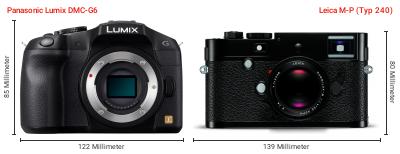Größenvergleich: Panasonic Lumix DMC-G6 vs. Leica M-P (Typ 240) Größenvergleich: Panasonic Lumix DMC-G6 vs. Leica M-P (Typ 240)