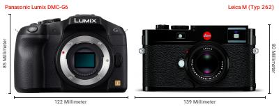 Größenvergleich: Panasonic Lumix DMC-G6 vs. Leica M (Typ 262) Größenvergleich: Panasonic Lumix DMC-G6 vs. Leica M (Typ 262)