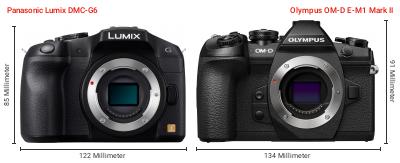 Größenvergleich: Panasonic Lumix DMC-G6 vs. OM System OM-D E-M1 Mark II
