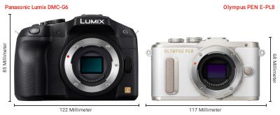 Größenvergleich: Panasonic Lumix DMC-G6 vs. OM System PEN E-PL8 Größenvergleich: Panasonic Lumix DMC-G6 vs. OM System PEN E-PL8