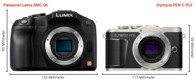 Größenvergleich: Panasonic Lumix DMC-G6 vs. OM System PEN E-PL9 Größenvergleich: Panasonic Lumix DMC-G6 vs. OM System PEN E-PL9