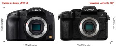 Größenvergleich: Panasonic Lumix DMC-G6 vs. Panasonic Lumix DC-G91