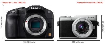 Größenvergleich: Panasonic Lumix DMC-G6 vs. Panasonic Lumix DC-GX800 Größenvergleich: Panasonic Lumix DMC-G6 vs. Panasonic Lumix DC-GX800
