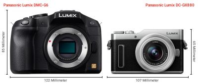 Größenvergleich: Panasonic Lumix DMC-G6 vs. Panasonic Lumix DC-GX880 Größenvergleich: Panasonic Lumix DMC-G6 vs. Panasonic Lumix DC-GX880