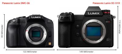Größenvergleich: Panasonic Lumix DMC-G6 vs. Panasonic Lumix DC-S1R Größenvergleich: Panasonic Lumix DMC-G6 vs. Panasonic Lumix DC-S1R