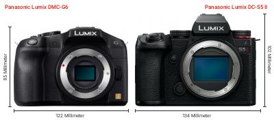 Größenvergleich: Panasonic Lumix DMC-G6 vs. Panasonic Lumix DC-S5 II Größenvergleich: Panasonic Lumix DMC-G6 vs. Panasonic Lumix DC-S5 II