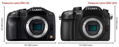 Größenvergleich: Panasonic Lumix DMC-G6 vs. Panasonic Lumix DMC-GH4 Größenvergleich: Panasonic Lumix DMC-G6 vs. Panasonic Lumix DMC-GH4