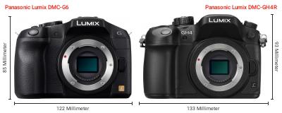 Größenvergleich: Panasonic Lumix DMC-G6 vs. Panasonic Lumix DMC-GH4R Größenvergleich: Panasonic Lumix DMC-G6 vs. Panasonic Lumix DMC-GH4R