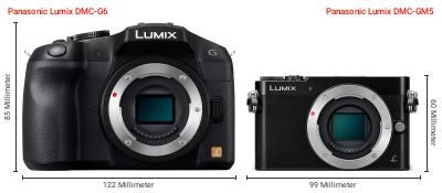 Größenvergleich: Panasonic Lumix DMC-G6 vs. Panasonic Lumix DMC-GM5 Größenvergleich: Panasonic Lumix DMC-G6 vs. Panasonic Lumix DMC-GM5