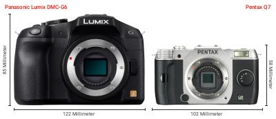 Größenvergleich: Panasonic Lumix DMC-G6 vs. Pentax Q7 Größenvergleich: Panasonic Lumix DMC-G6 vs. Pentax Q7