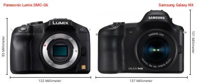 Größenvergleich: Panasonic Lumix DMC-G6 vs. Samsung Galaxy NX Größenvergleich: Panasonic Lumix DMC-G6 vs. Samsung Galaxy NX