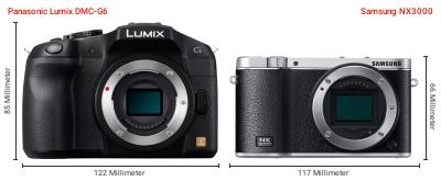 Größenvergleich: Panasonic Lumix DMC-G6 vs. Samsung NX3000