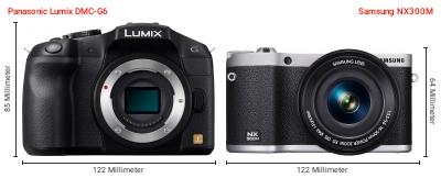 Größenvergleich: Panasonic Lumix DMC-G6 vs. Samsung NX300M Größenvergleich: Panasonic Lumix DMC-G6 vs. Samsung NX300M