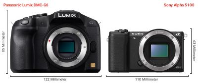 Größenvergleich: Panasonic Lumix DMC-G6 vs. Sony Alpha 5100